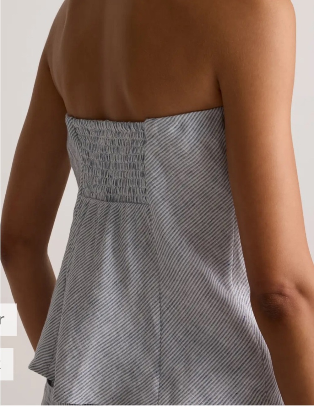 Quince European Linen Blue and White Striped Strapless Top - Picture 4 of 11